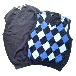 WOLSEY Men's Lana Wool Argyle Blue Sweater Vest Size Medium Preppy-2
